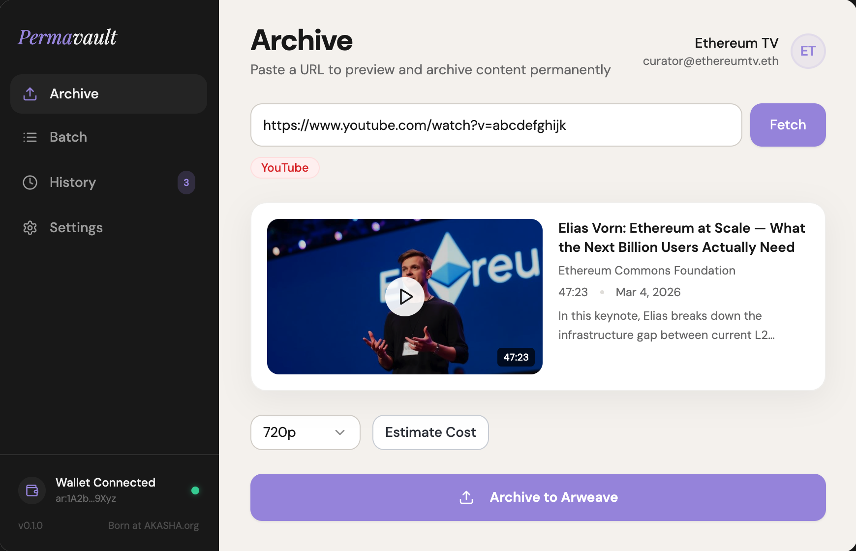 Permavault app interface